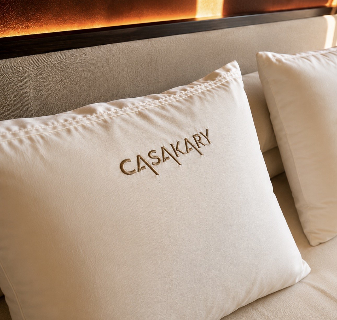 Almohada de CasaKary con el logotipo bordado